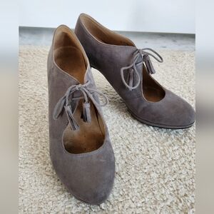 Taupe Suede Lace-Up Womens Heeled Pumps